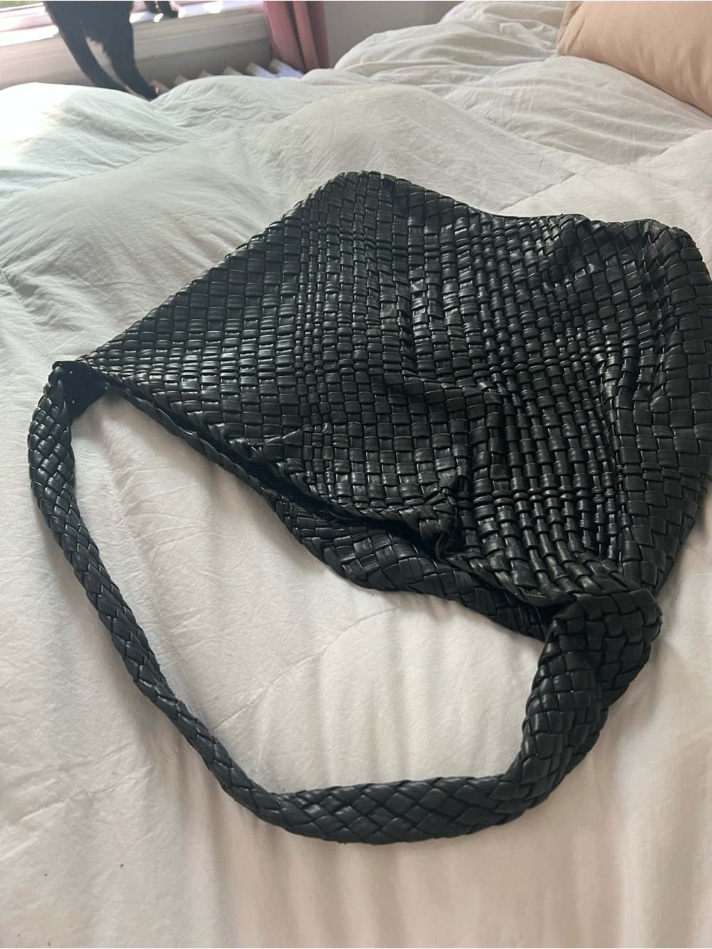 Anthropologie worn Woven Leather Shoulder Bag - Black
